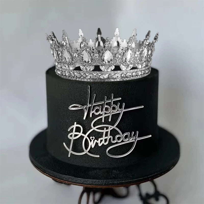 Metal Crown Cake Topper Gold Silver Crystal – Wedding & Birthday Crown Cake Topper Babs