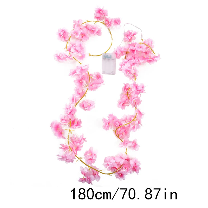 180cm Cherry Blossom Vine Garland with LED Lights | Silk Decor Artificial Flower Garland Babs