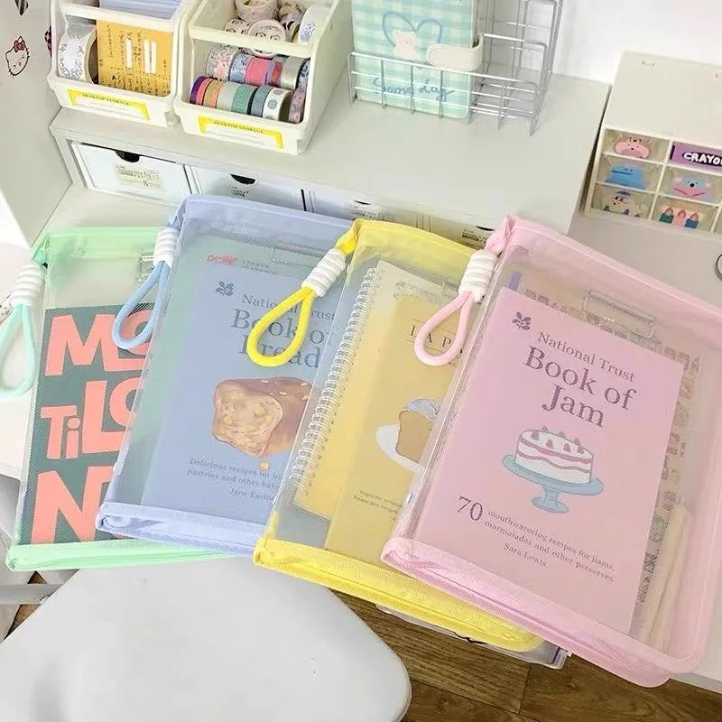 Transparent Zippered Document Bag with Clip – A4 Mesh Pouch Document Storage Bag Babs