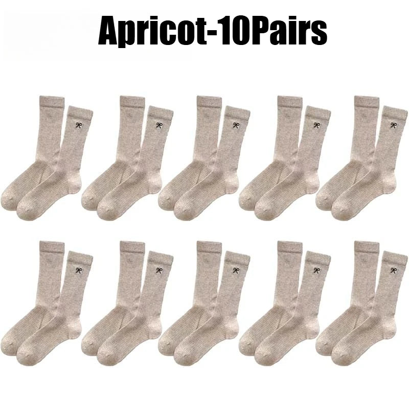 Girls Lace Bow Ruffle Socks – Breathable Knit Mid-Calf Lace Ruffle Socks Babs Apricot-10Pairs One Size