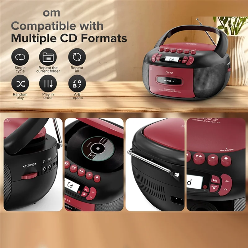 Portable Boombox CD Cassette Player – Bluetooth AM/FM USB AUX Portable Boombox Player Babs