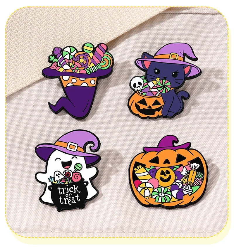 Halloween Metal Brooch Lapel Pins – Ghost, Pumpkin & Wizard Halloween Lapel Pin Babs