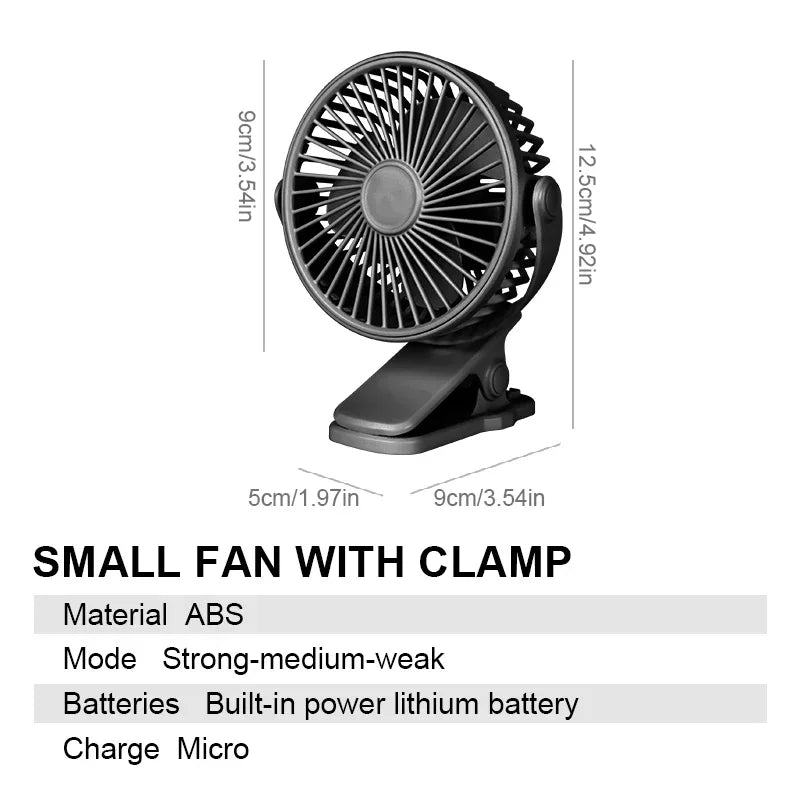 Clip-On Desktop Mini Fan – Quiet 3-Speed, Portable Summer Fan Clip-On Desk Fan Babs
