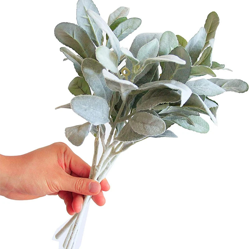 10Pcs Faux Lamb's Ear Greenery Stems – Wedding & DIY Floral Picks Artificial Greenery Stems Babs
