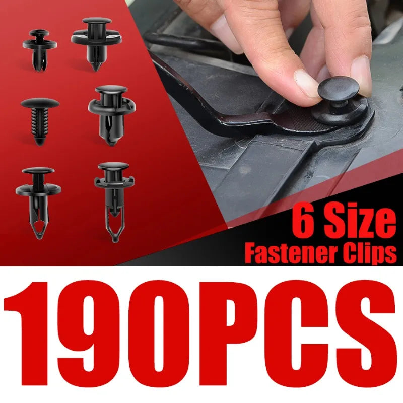 190Pcs Car Fastener Rivet Clip Set – 6 Sizes, ABS Plastic Car Fastener Clip Set Babs
