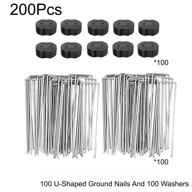 Thickened U-Shaped Tent Pegs & Ground Stakes with Washers Ground Stakes Babs 200pcs