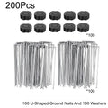 Thickened U-Shaped Tent Pegs & Ground Stakes with Washers Ground Stakes Babs 200pcs