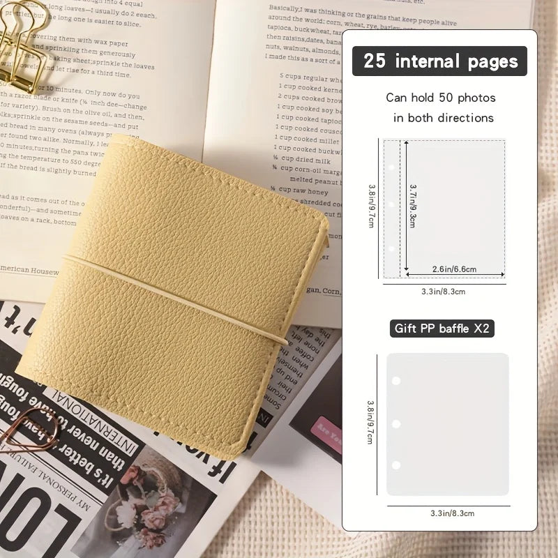 Mini Soft Leather Pocket Photo Album – 25 Sheets, 50 Pages Mini Photo Album Babs Yellow