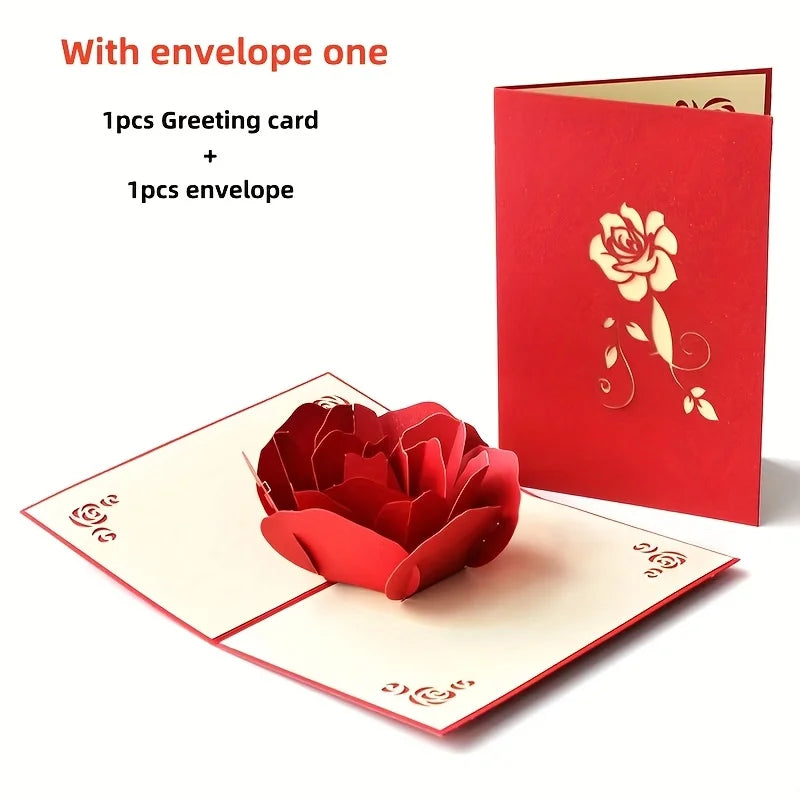 3D Pop-Up Rose Greeting Card with Envelope – All Occasions Pop-Up Greeting Card Babs
