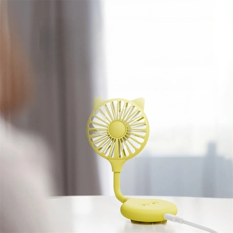 Portable Cat Ear Mini Fan – Phone Clip & Suction Cup, Rechargeable Portable Mini Fan Babs