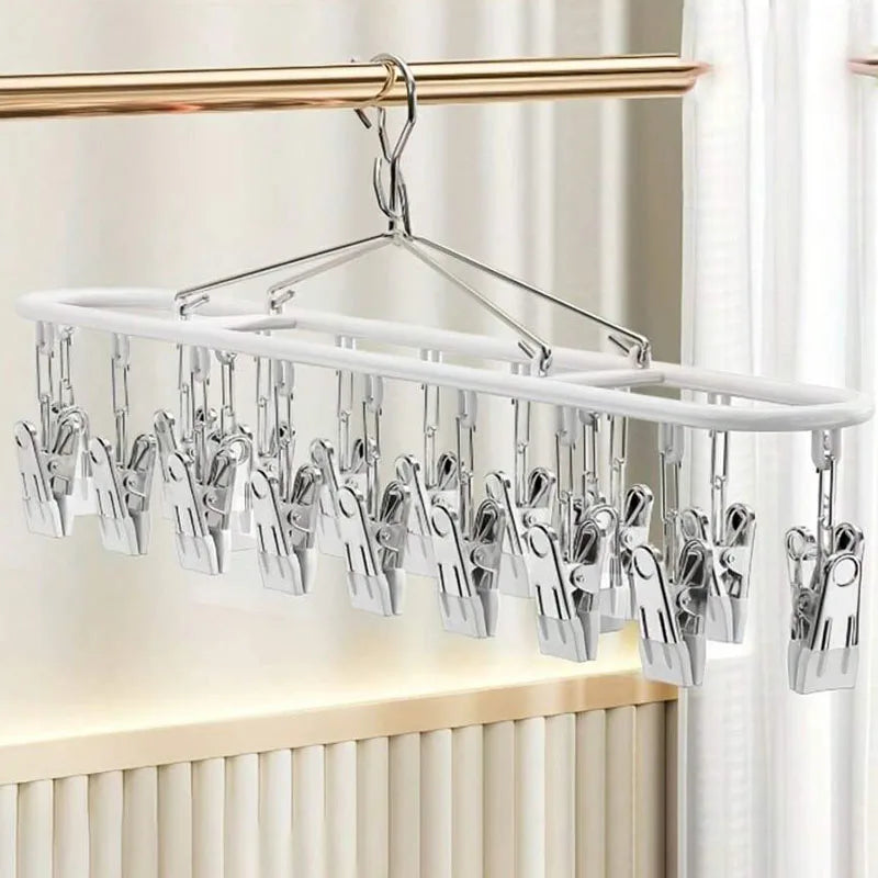 Stainless Steel Clothes Drying Rack with Windproof Hooks Laundry Drying Rack Babs White