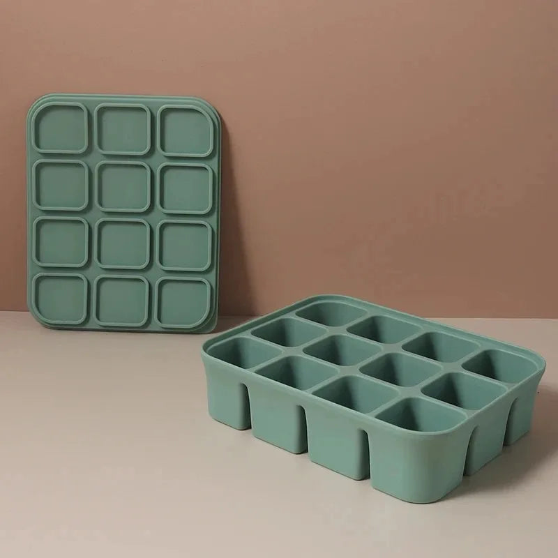 Silicone Ice Cube Tray 12-Grid Square Mold with Lid | Easy Release Silicone Ice Tray Babs