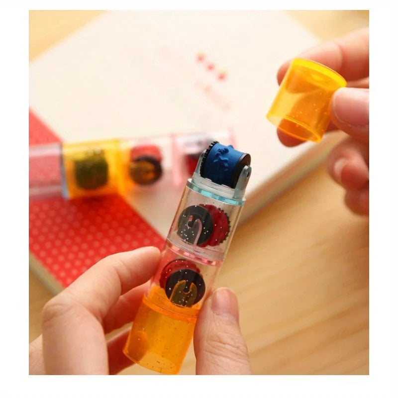 Colorful Roller Ink Stamp Pad – DIY Cartoon Drawing Tool for Kids Kids Roller Stamp Babs 1pc 3-section seal