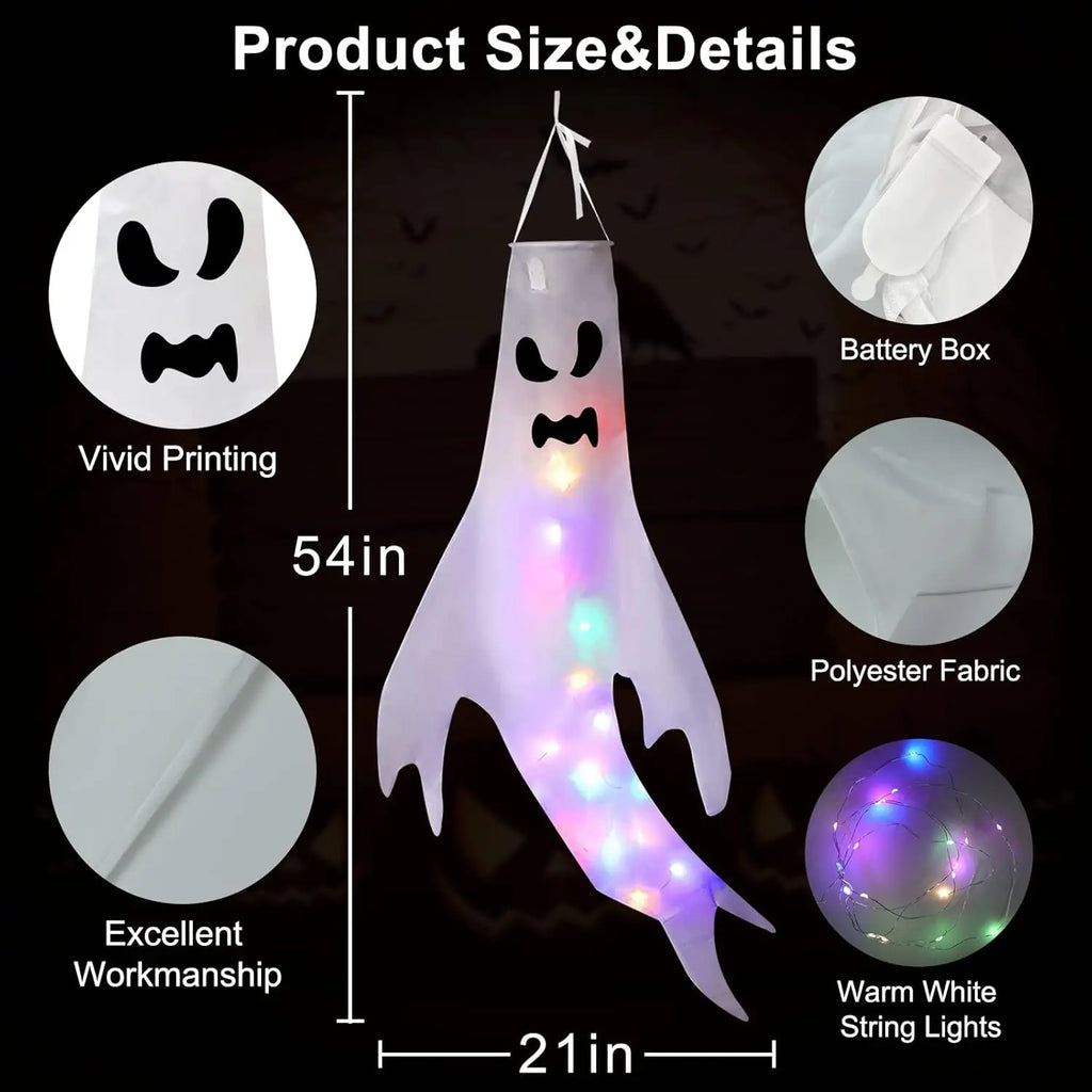 Halloween LED Ghost Windsock Decorations – 6 Pack Light Up Halloween Hanging Decor Babs