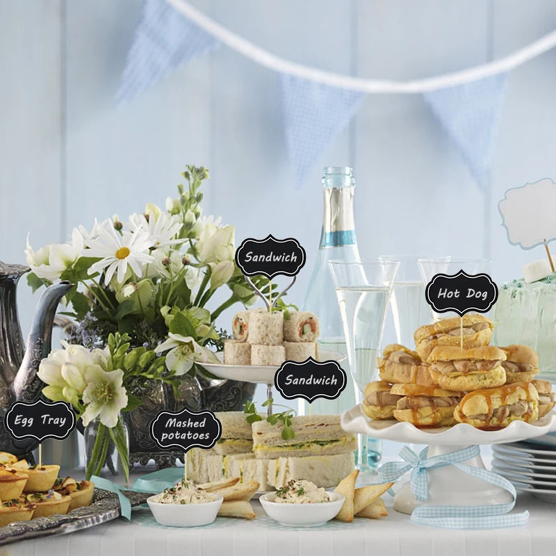 24Pcs Blank Chalkboard Cupcake Toppers & Buffet Label Signs Chalkboard Party Toppers Babs
