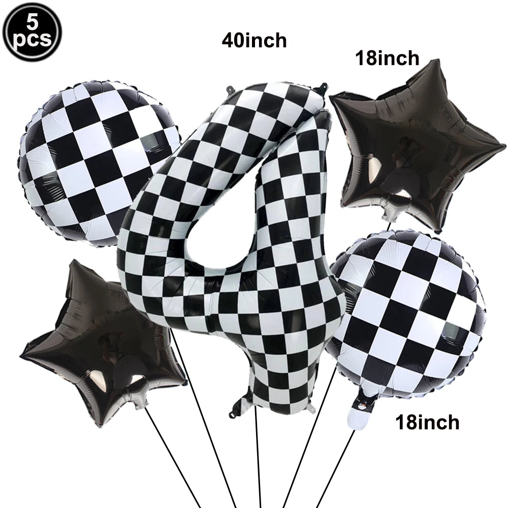 5-Piece Race Car Foil Balloon Set – 40" Checkered Number Balloons Party Foil Balloons Babs Number 4 As show