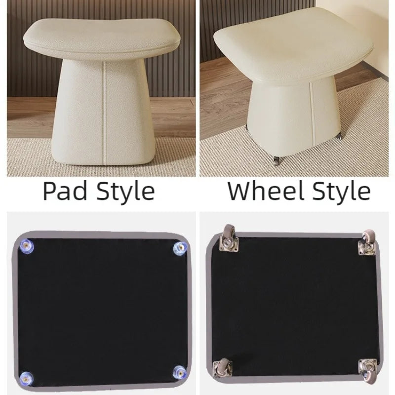 Modern Luxury Genuine Leather Makeup Stool – Solid Wood Frame Vanity Stool Babs