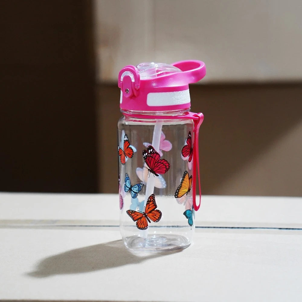 Kids Straw Water Bottle – Leakproof, BPA-Free with Carry Handle Kids Water Bottle Babs 501-600ml Red butterfly