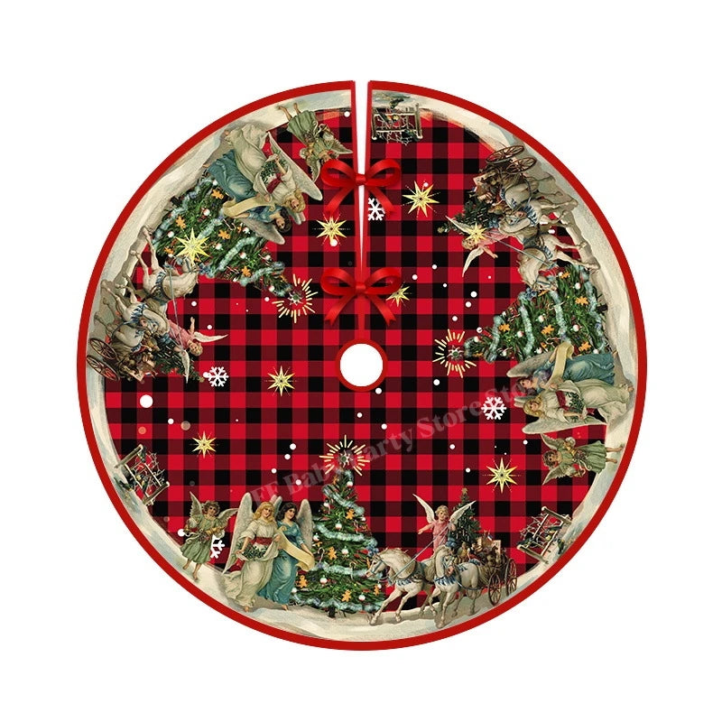 Red Christmas Tree Skirt – Snowflake Santa Reindeer Xmas Decor Christmas Tree Skirt Babs G 120cm