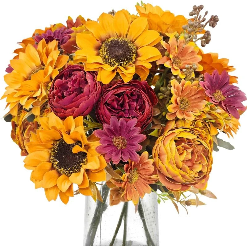 Silk Sunflower Artificial Bouquet for Wedding & Home Décor Artificial Flower Bouquet Babs Gold 1pc