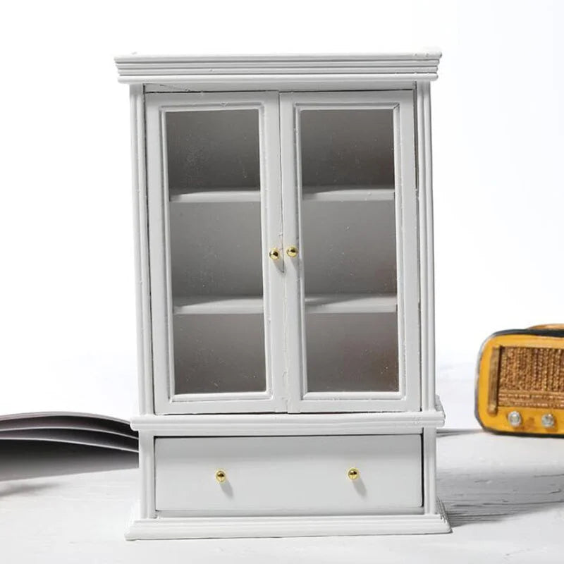 1:12 Dollhouse Miniature White Double Door Glass Cabinet Dollhouse Miniature Furniture Babs