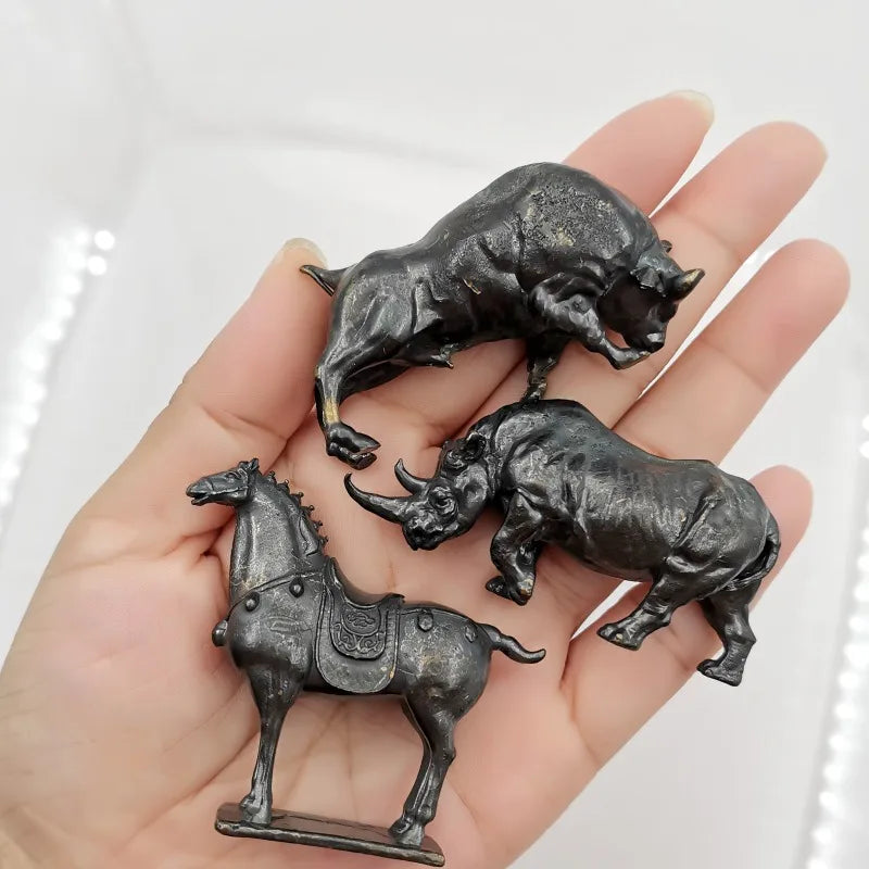 Vintage Copper Animal Figurines – Horse, Rhino & Bull Statues Decorative Figurine Babs