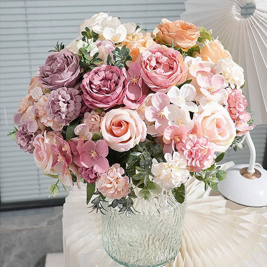 Artificial Silk Peony Rose Hydrangea Bouquet | Wedding & Home Décor Artificial Flower Bouquet Babs