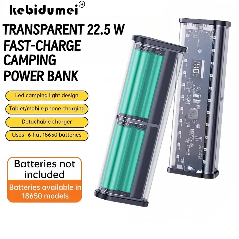 KEBIDUMEI 6×18650 Power Bank Case 22.5W Fast Charging USB-C Power Bank Case Babs