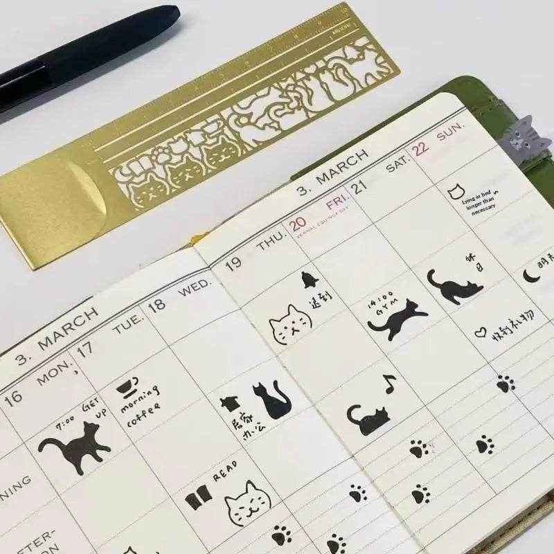 Cute Cat Brass Ruler Bookmark – 2-in-1 Measuring & Page Marker Ruler Bookmark Babs
