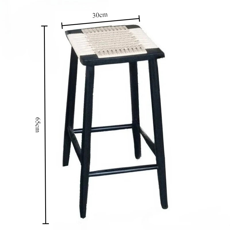 Nordic Solid Oak Stool – Handmade Rattan, 4 Heights Available Solid Wood Stool Babs Black Oak-65CM