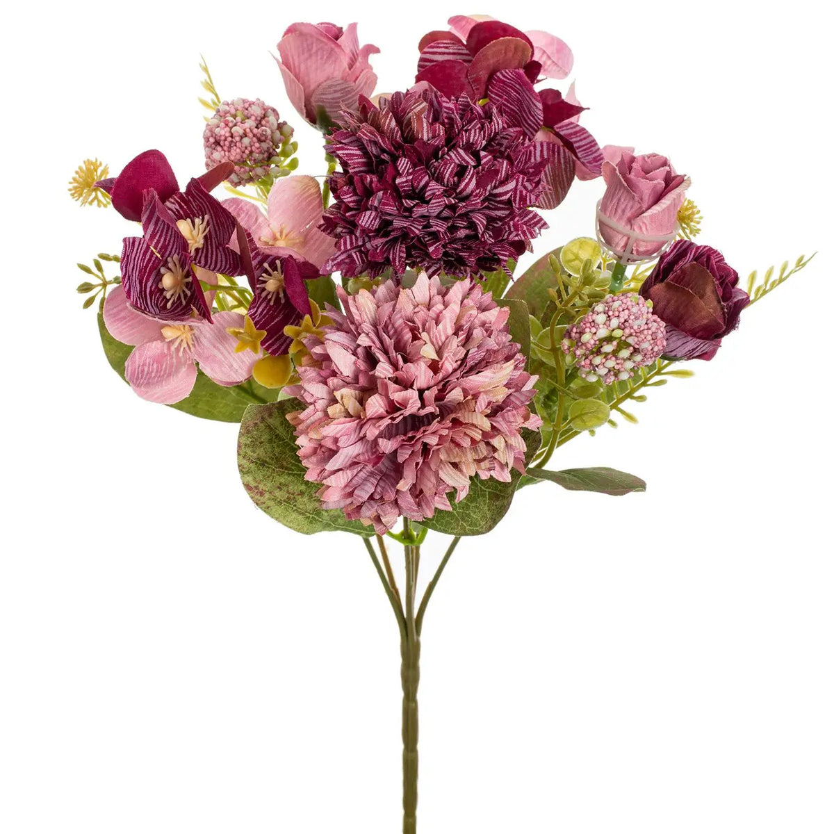 Artificial Silk Rose & Chrysanthemum Ball – Wedding Home Décor Artificial Flower Bouquet Babs Rose Red 3 pcs