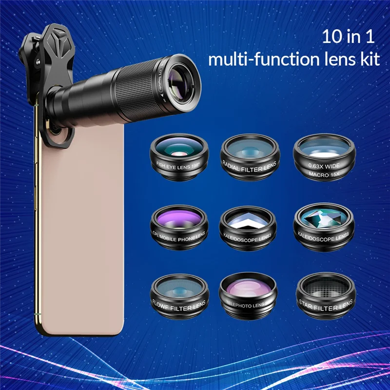 10-in-1 Smartphone Lens Kit – 22X Telephoto, Fisheye & CPL Smartphone Lens Kit Babs