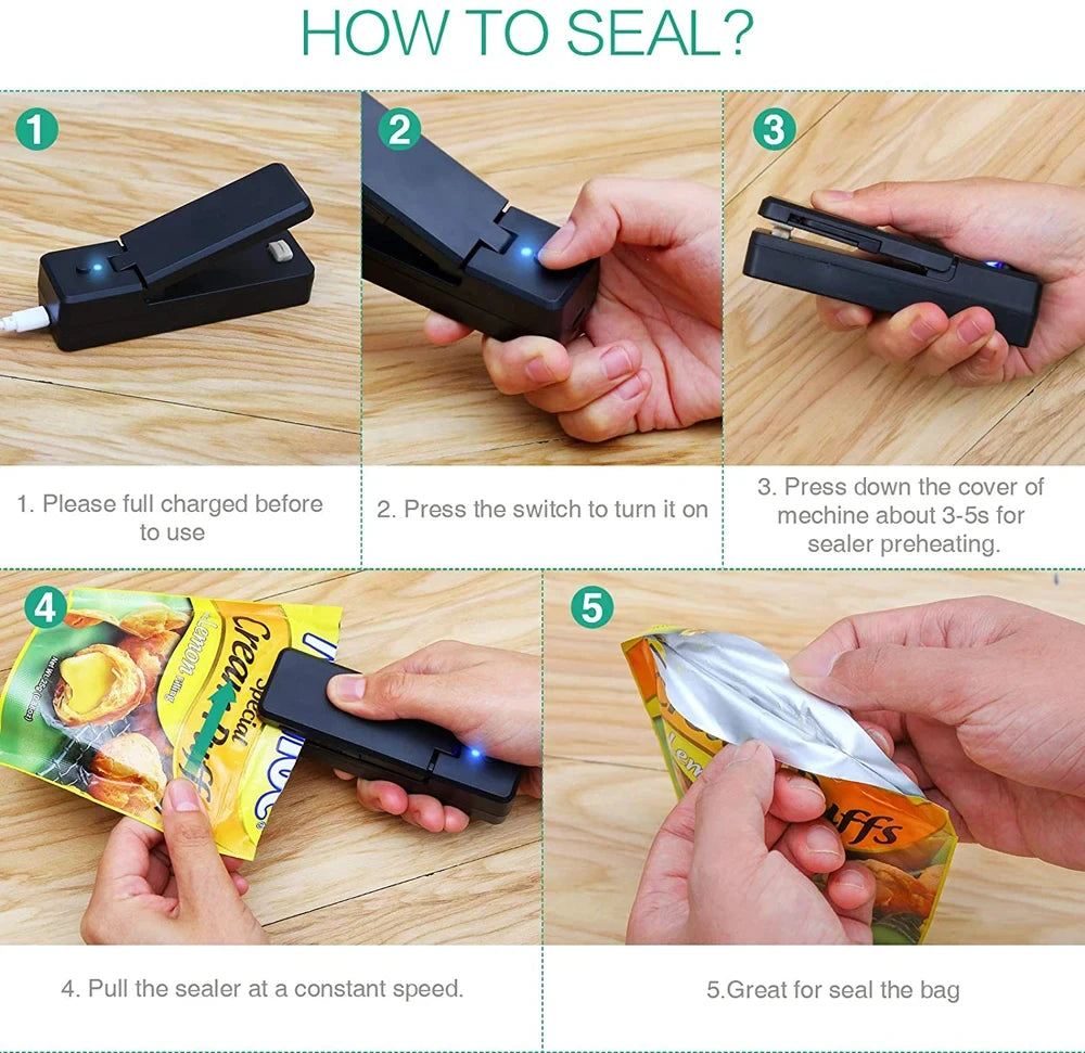 2-in-1 Mini Rechargeable Bag Heat Sealer & Cutter | Portable Bag Heat Sealer Babs