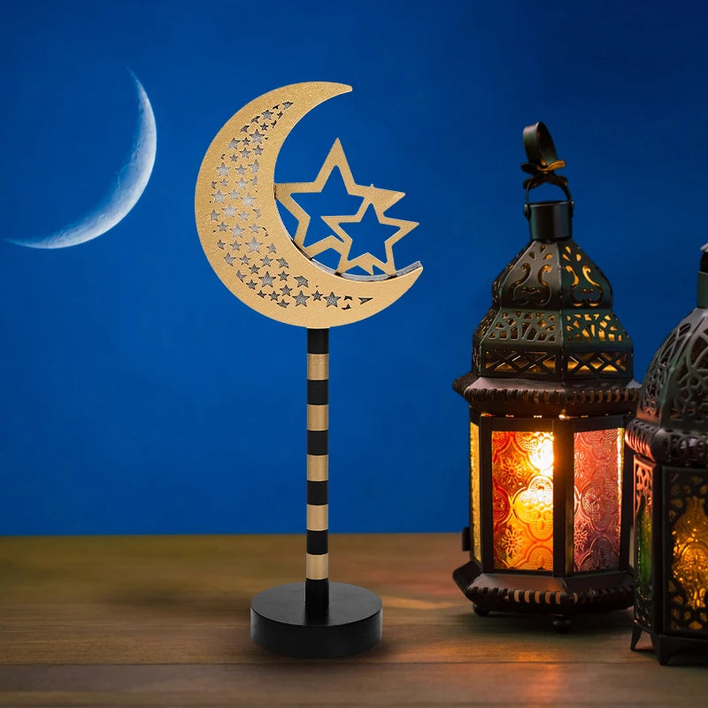 Ramadan Moon Star LED Wooden Lamp – Eid Mubarak Table Décor LED Table Lamp Babs
