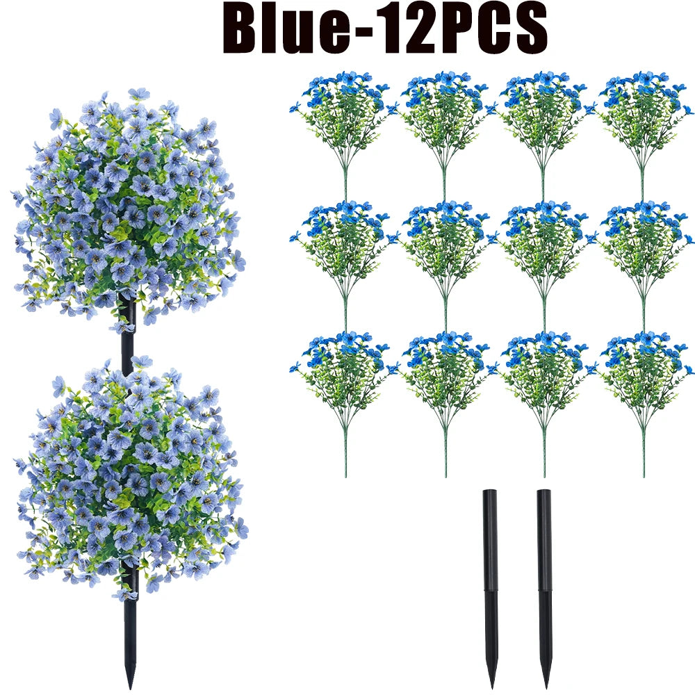 UV Resistant Artificial Orchid Flowers – Indoor & Outdoor Decor Artificial Flowers Babs Blue-12PCS