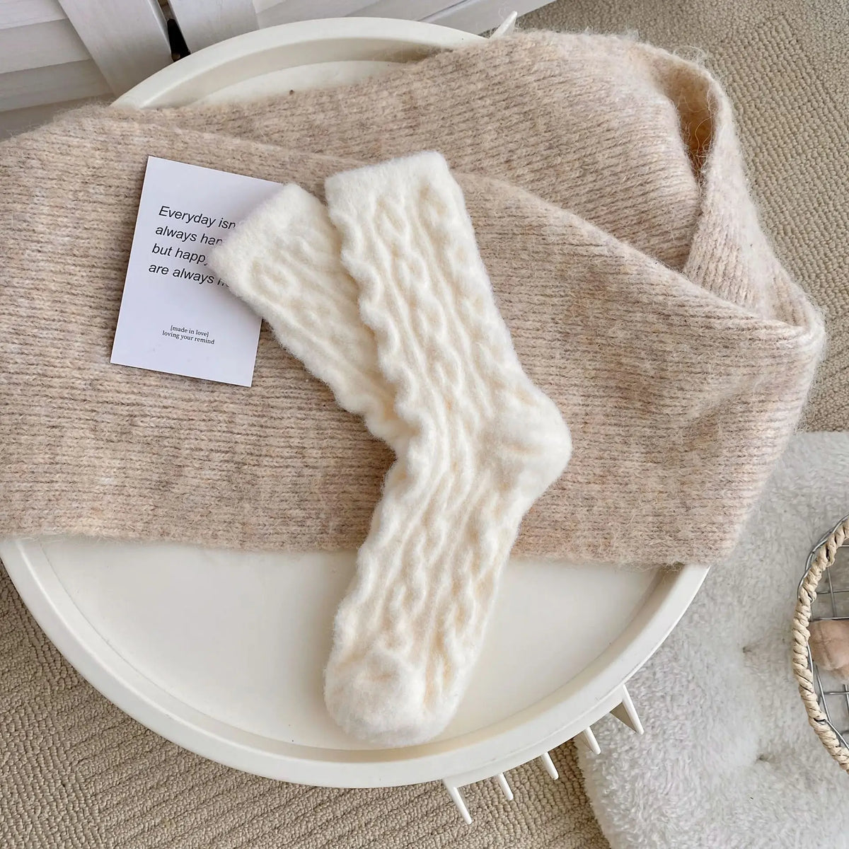 Thick Coral Fleece Winter Socks for Women – Cozy Plush Sleep Socks Plush Winter Socks Babs One Size Ivory