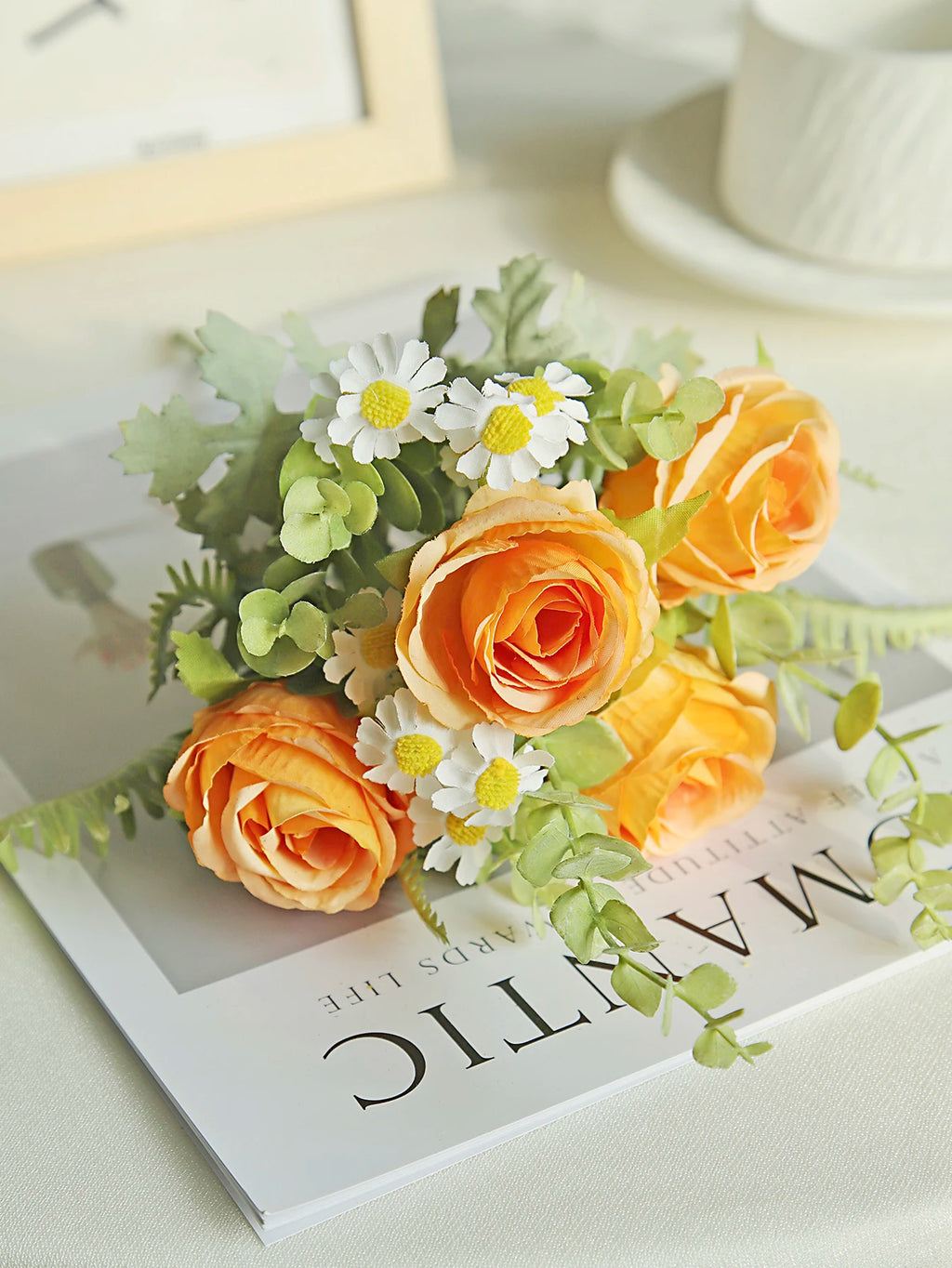 Artificial Silk Rose Bouquet for Wedding & Home Décor Artificial Silk Roses Babs Orange 1PC