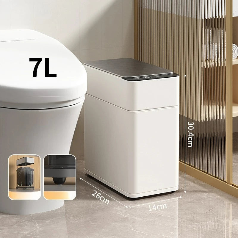 Smart Sensor Trash Can Stainless Steel 10L Kitchen Bathroom Bin Sensor Trash Can Babs 7L-White-Wheels