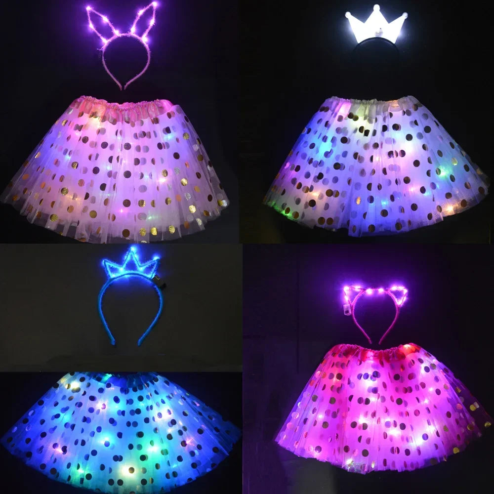 Light-Up Tutu Skirt & Animal Headband – Girls Glow Party Girls Glow Costume Babs