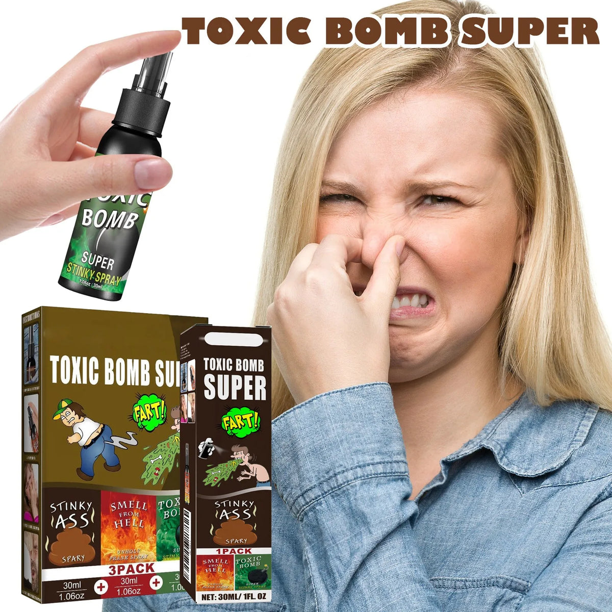 3-Pack Liquid Fart Spray Stink Bomb Prank Gag Gift Set Novelty Prank Spray Babs