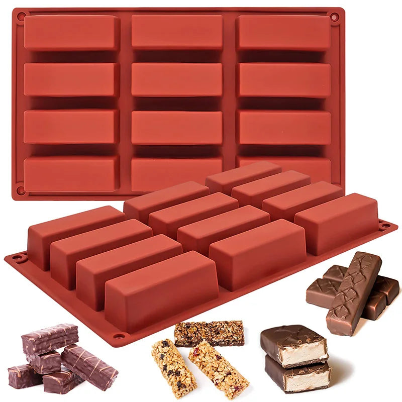 12-Cavity Rectangular Silicone Mold | Non-Stick Baking Tool Silicone Baking Mold Babs Red 2pcs Rectangular