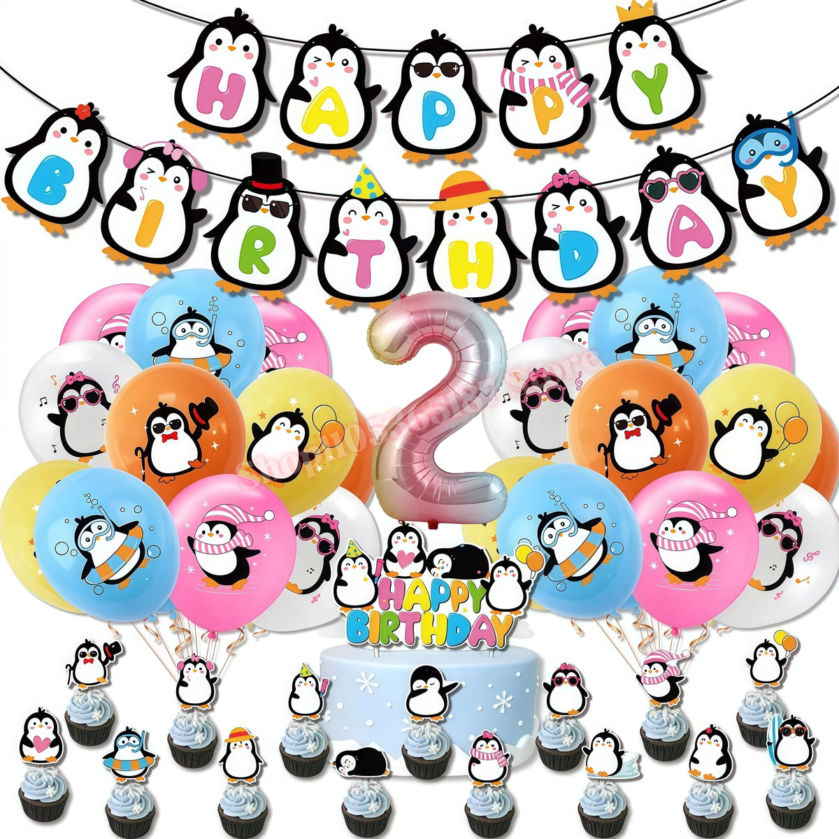 Penguin Theme Birthday Party Decoration Set – Banner, Plates & Cups Party Decoration Set Babs 1set Number-2 others