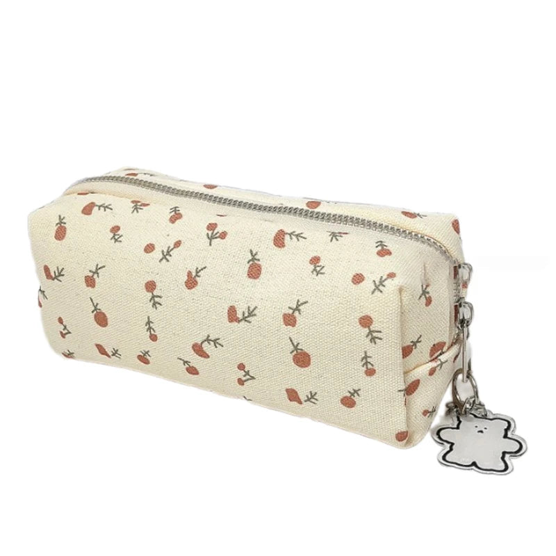 Floral Canvas Pencil Case – Large Capacity Stationery Organizer Pencil Case Babs white