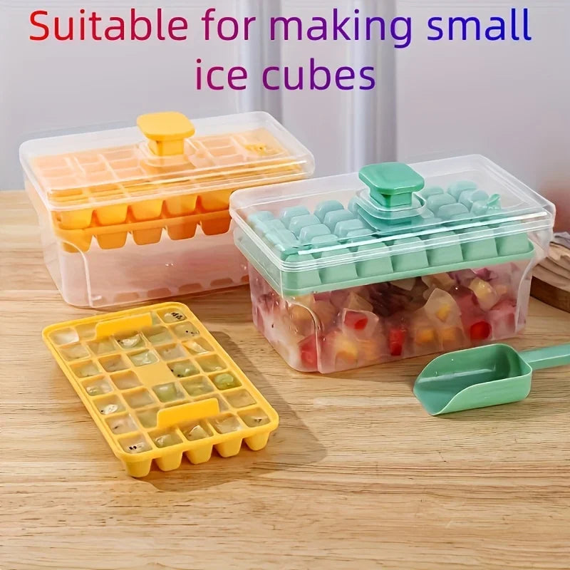 Ice Cube Tray with Lid & Bin – 68 Cubes, Easy Press Release Ice Cube Tray Babs