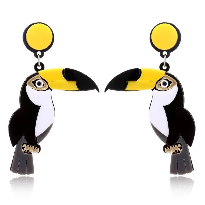 Colorful Parrot Acrylic Drop Earrings – Bird Statement Jewelry Drop Earrings Babs