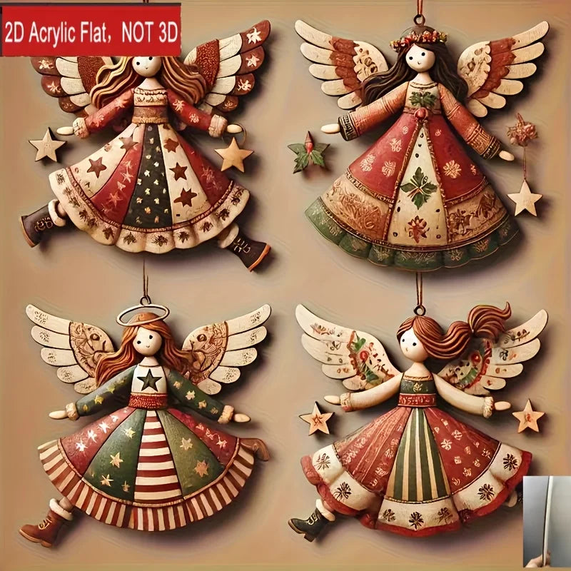 4pcs Handmade Wooden Angel Christmas Ornaments – Vintage Decor Christmas Ornaments Babs