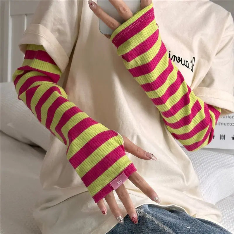 Striped UV Protection Arm Sleeves – Summer Sun Cover for Women UV Protection Arm Sleeves Babs red yellow