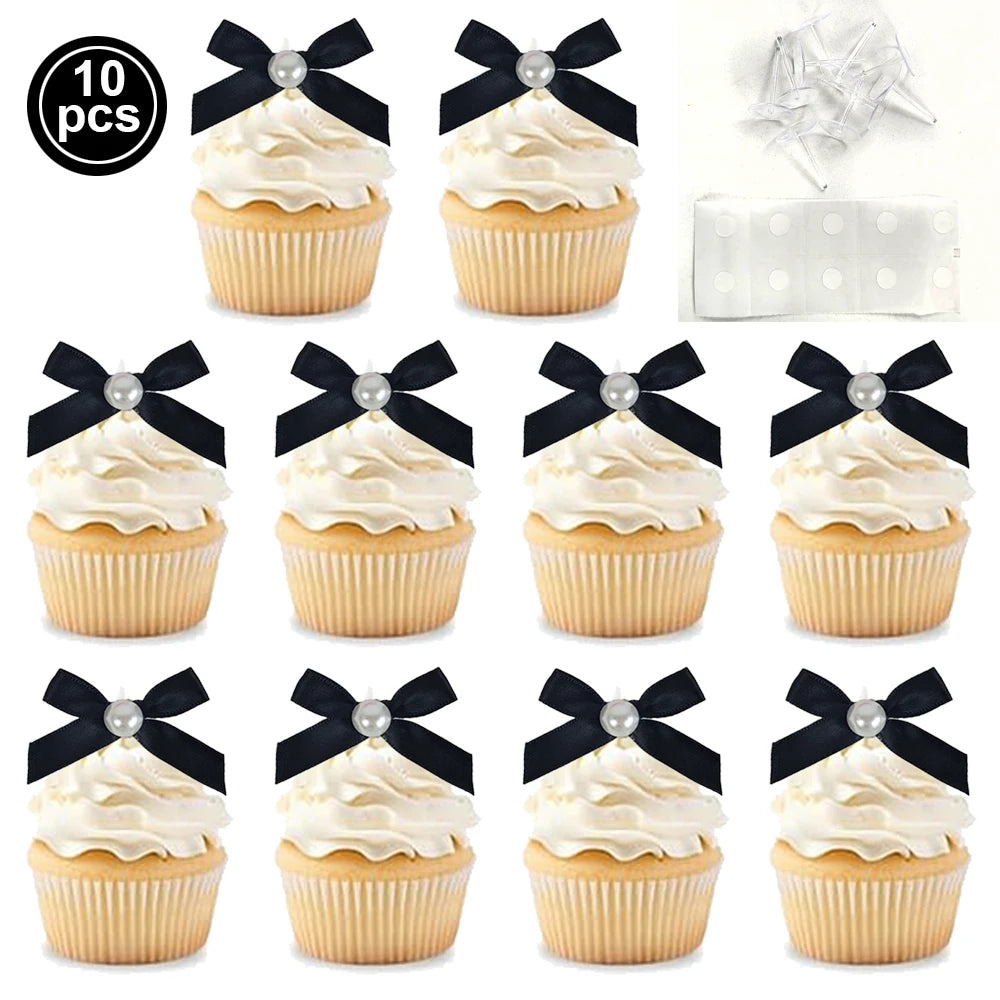 Pink Bow Cake Toppers – Birthday, Wedding & Baby Shower Cake Topper Babs Black A 10pcs
