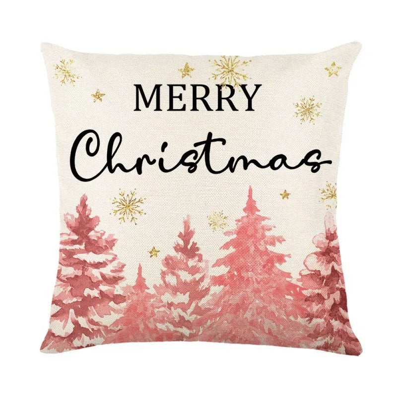 Linen Christmas Pillow Cover 45x45cm – Tree & Deer Design Christmas Cushion Cover Babs 16