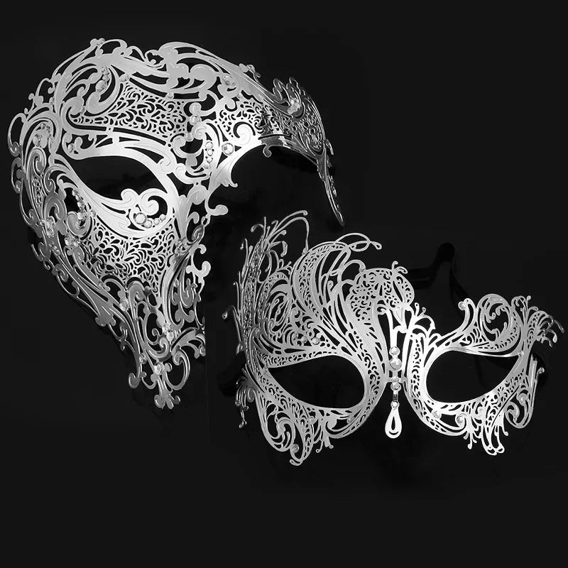 Hollow Metal Venetian Masquerade Mask – Halloween & Carnival Masquerade Mask Babs silvery set